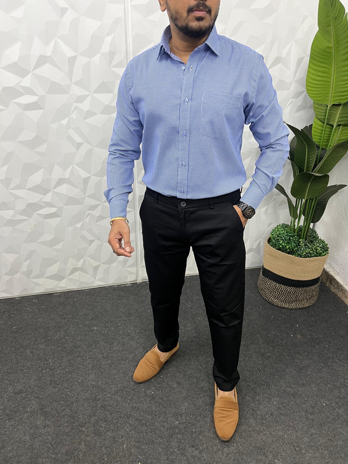 Oxford fabric small chex shirt