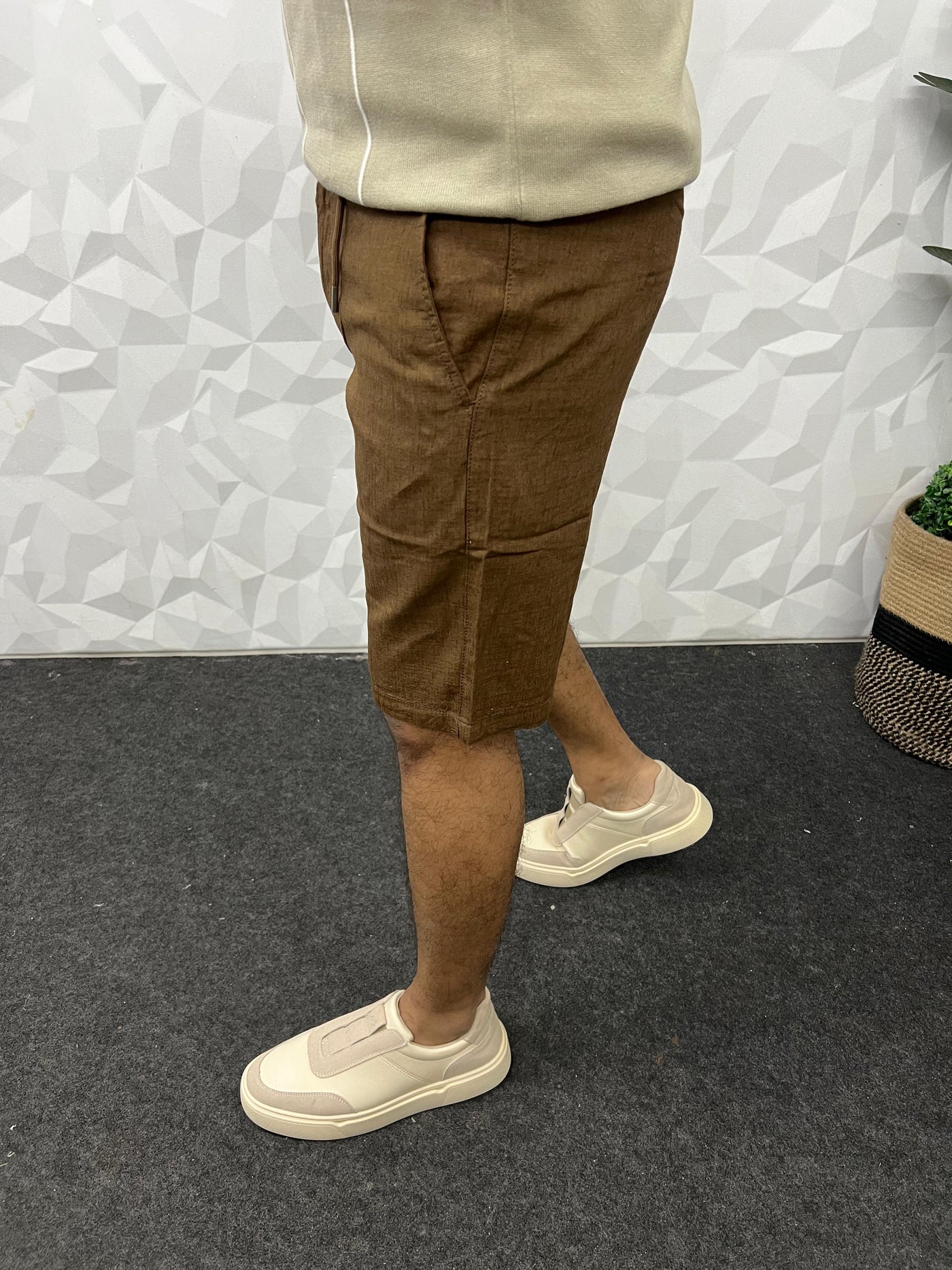 Linen fabric shorts (Brown)
