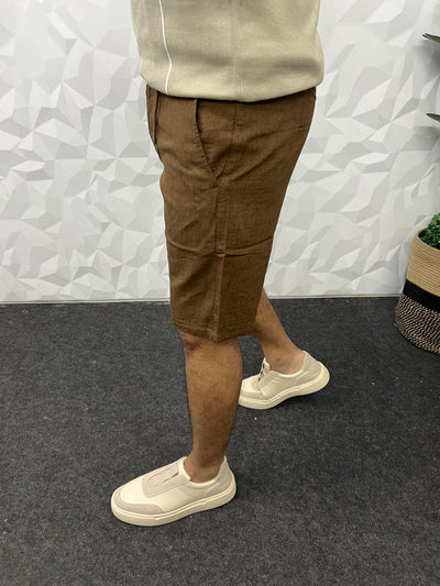 Linen fabric shorts (Brown)