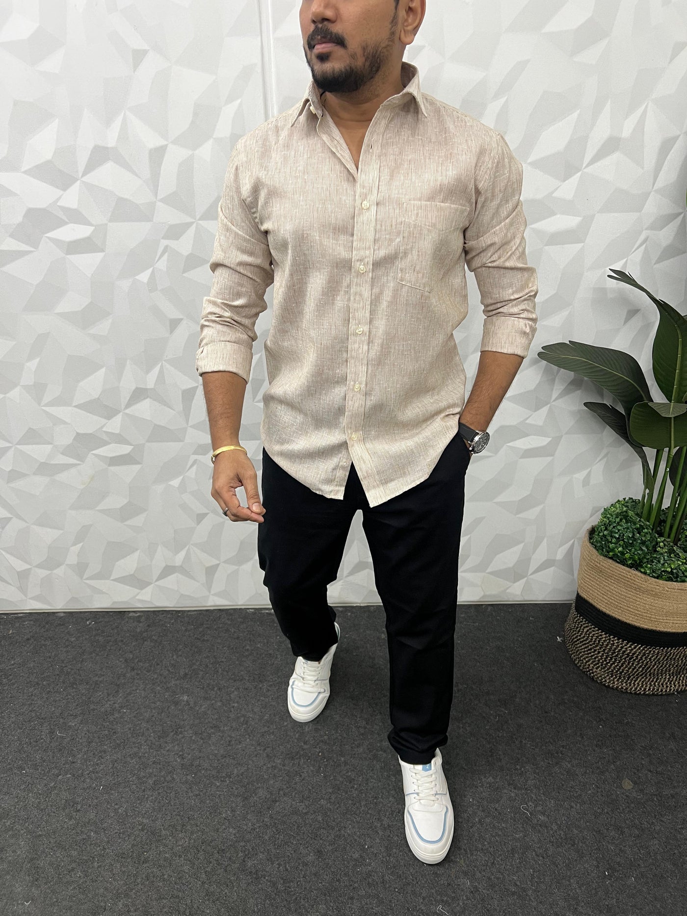 Oxford fabric fine stripes shirt