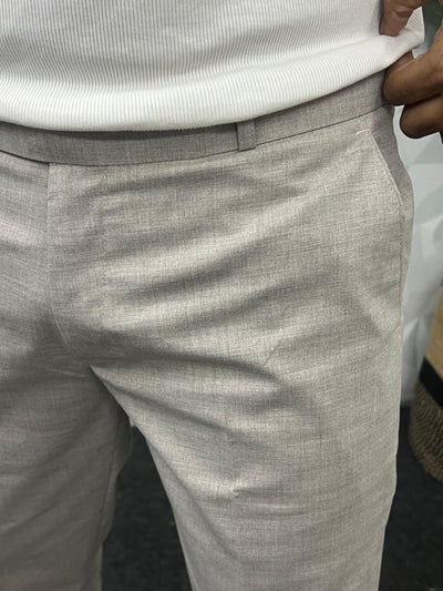 Melange cotton fabric trouser (Oat)