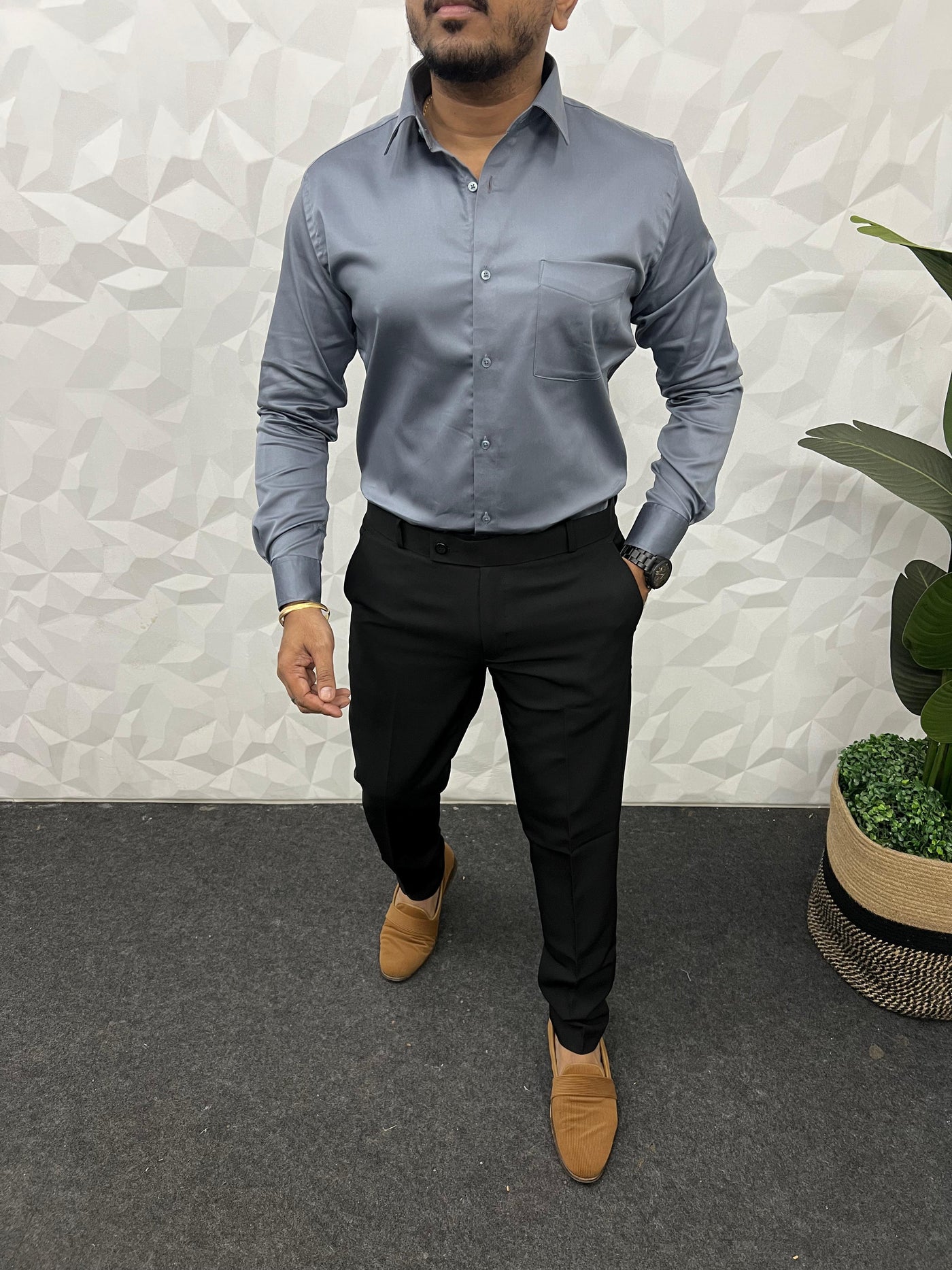Cotton lycra plain shirt ( Grey )