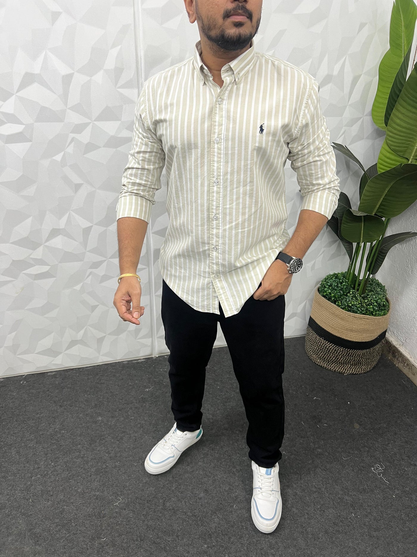 Oxford fabric stripes shirt