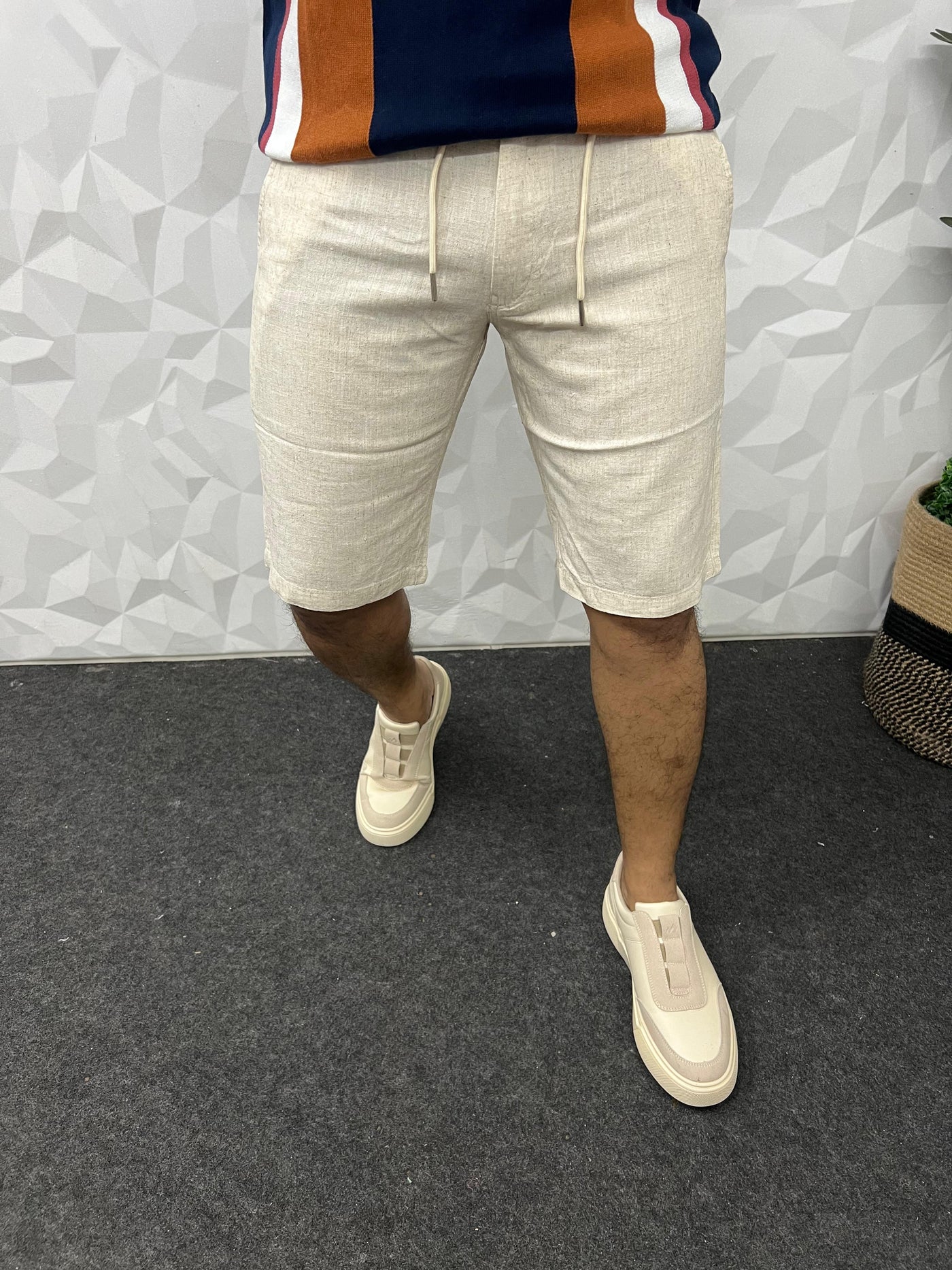 Linen fabric shorts (Beige)