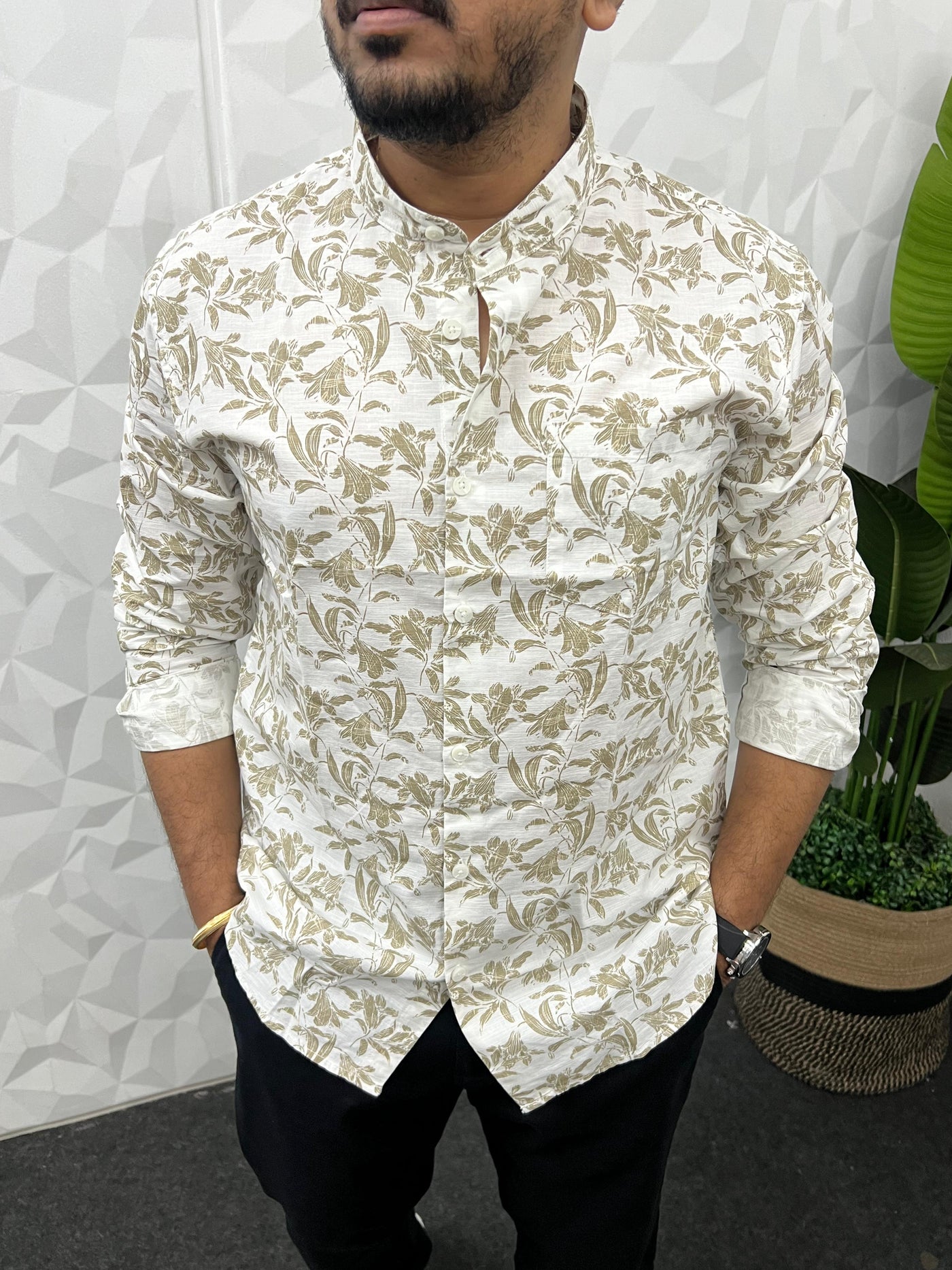 Mandarin collar printed shirt