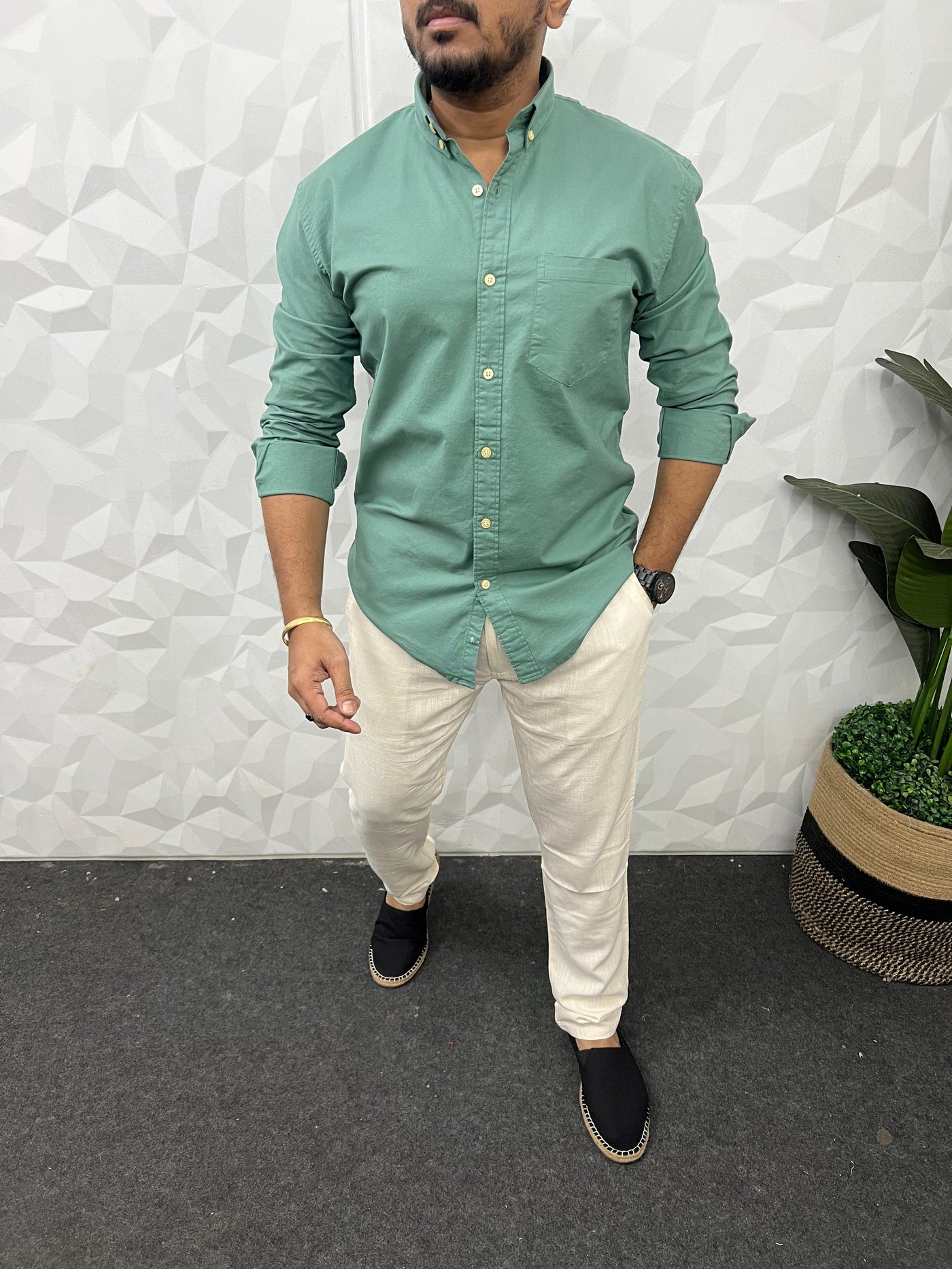 Oxford lycra solid shirt (Sea green)