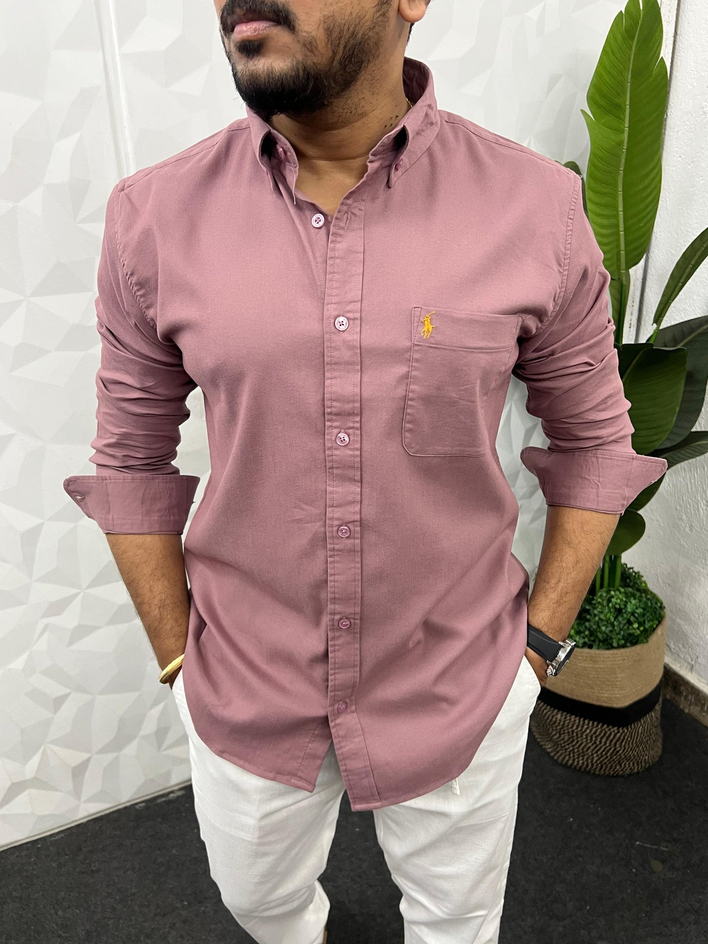 Corduroy lycra fabric shirt (Mauve)