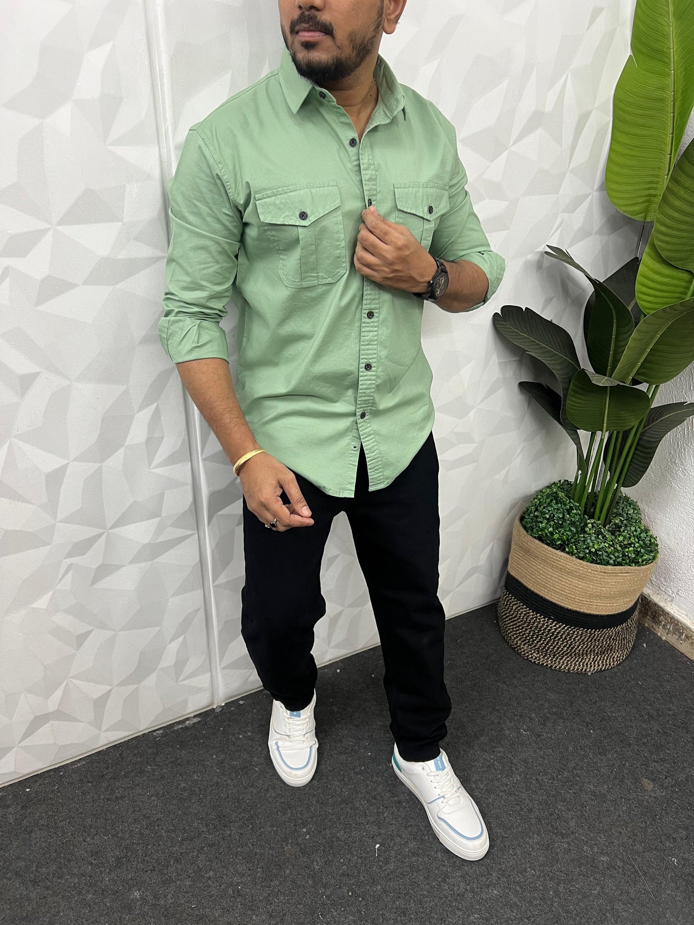 Oxford lycra cargo shirt (Mint Green)