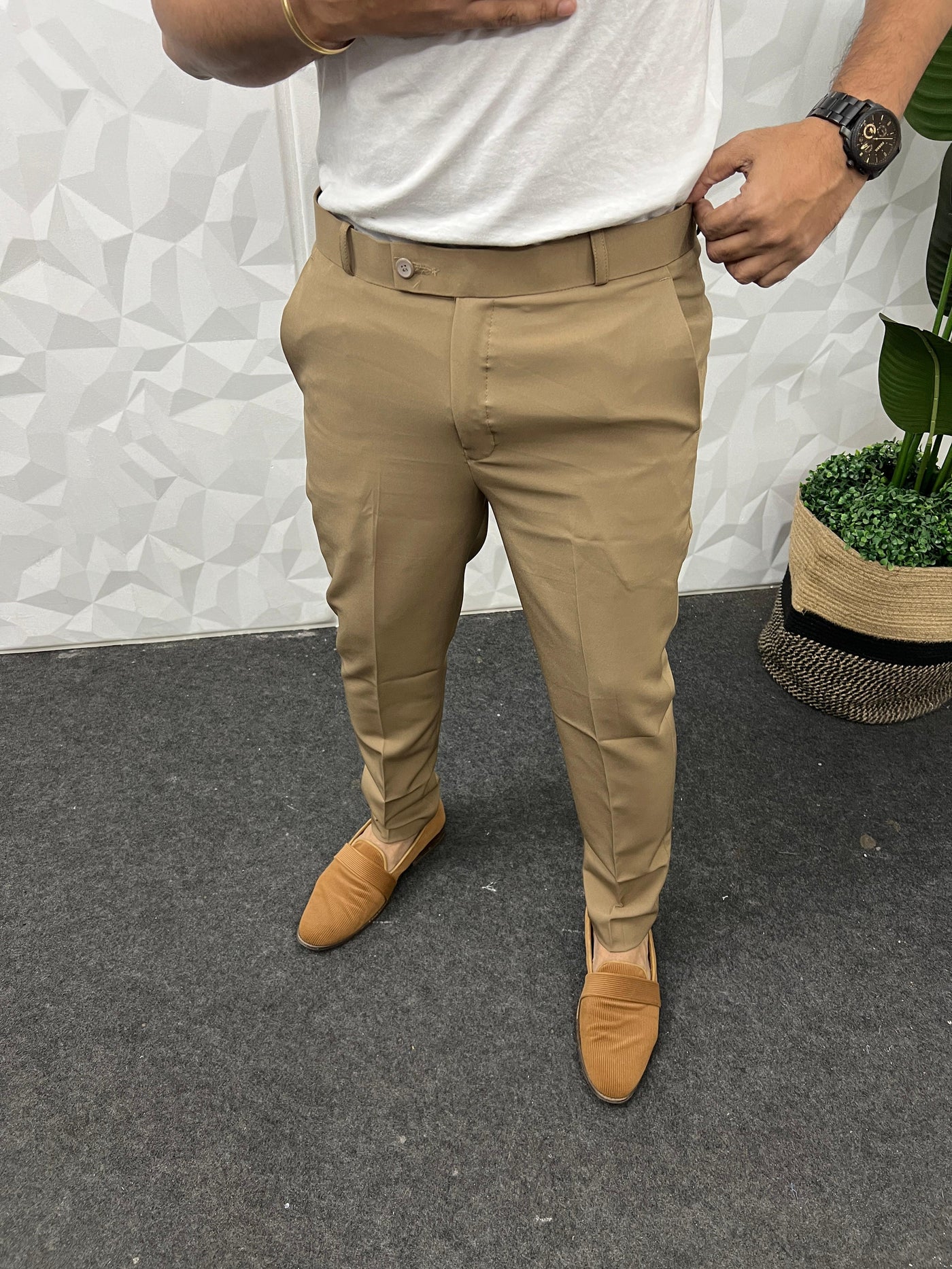 Cotton lycra fabric khaki brown trouser