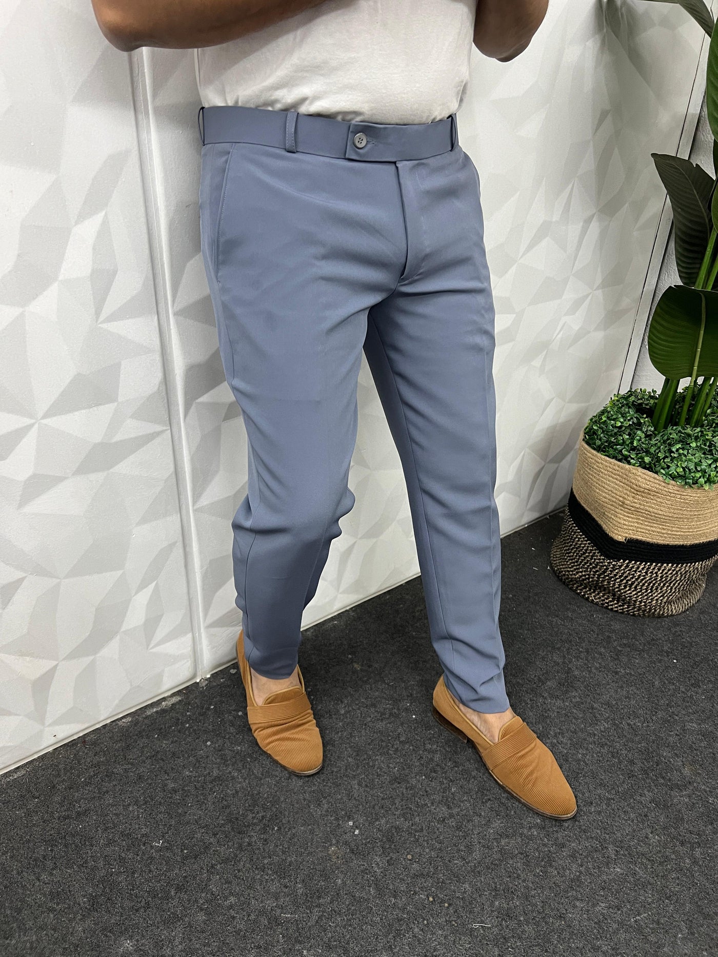 Cotton lycra fabric powder blue trouser