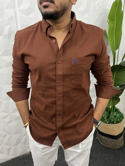 Corduroy lycra fabric shirt ( Brown )
