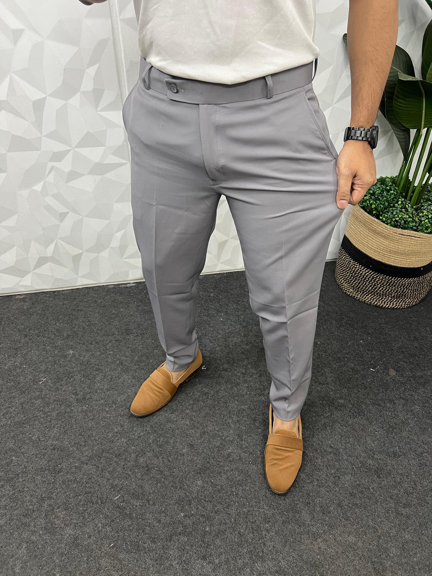Cotton lycra fabric grey trouser
