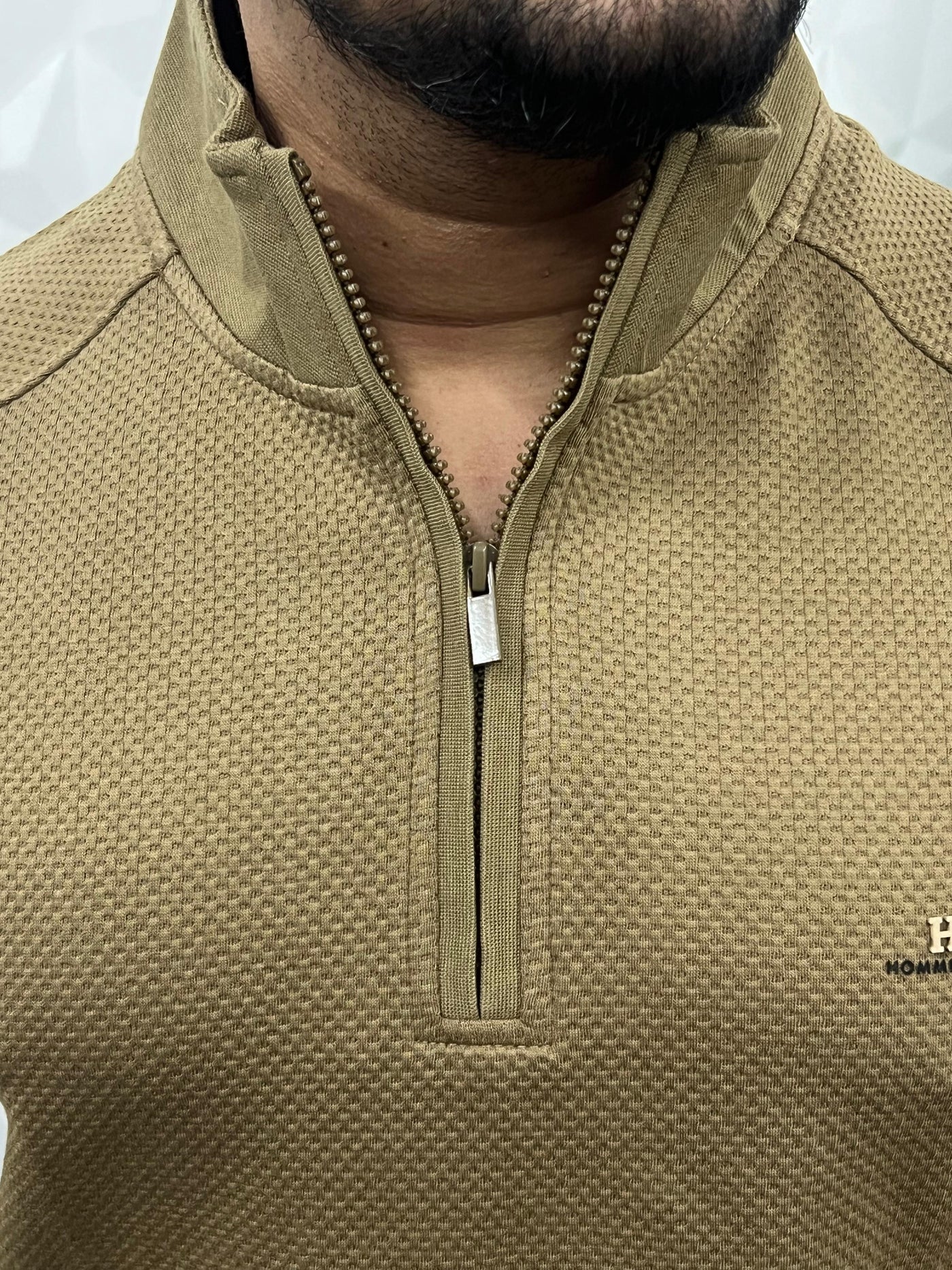 High neck popcorn fabric t-shirt