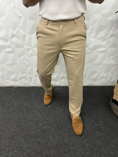 Flexi waist cotton twill cream trouser
