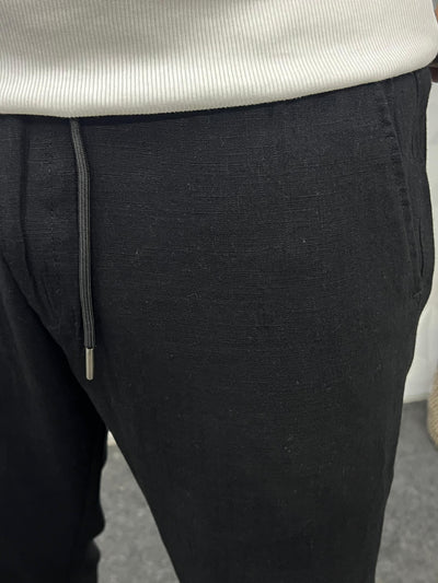 Imported fabric linen pants ( black )