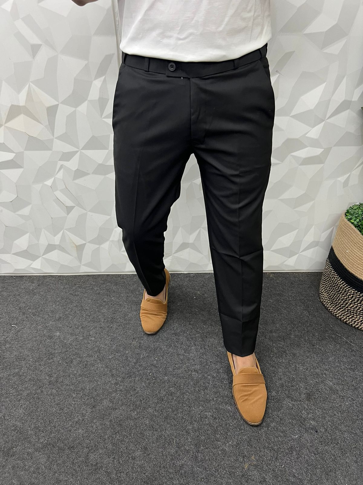 Waist adjustable cotton trouser ( black )