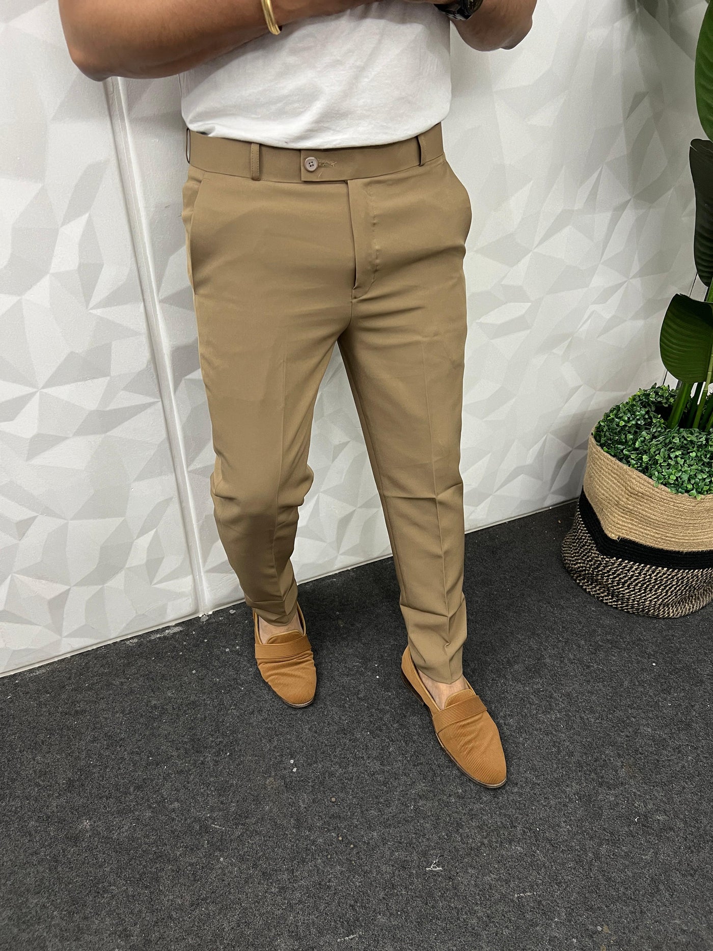 Cotton lycra fabric khaki brown trouser