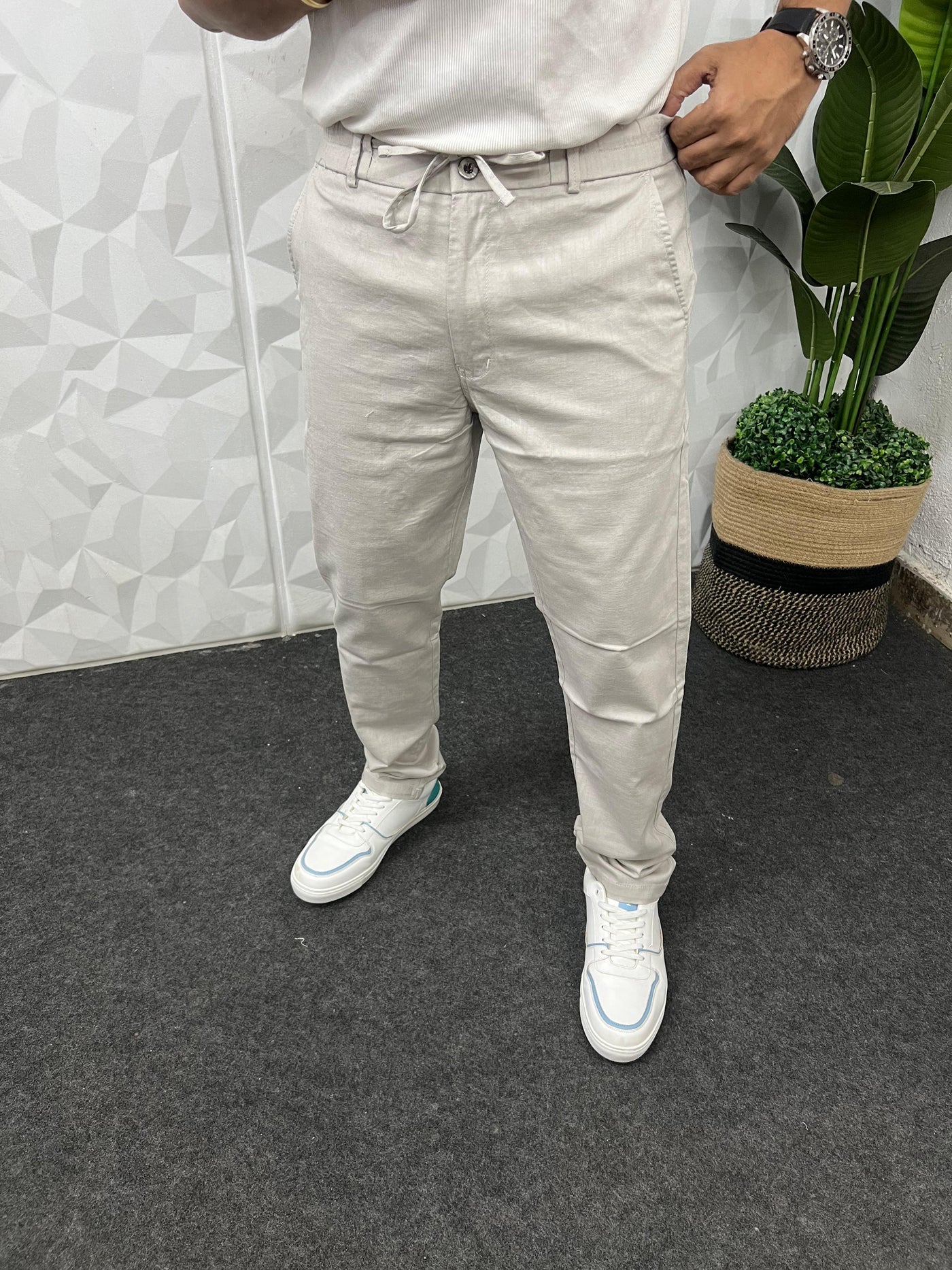 Dobby linen fabric pants
