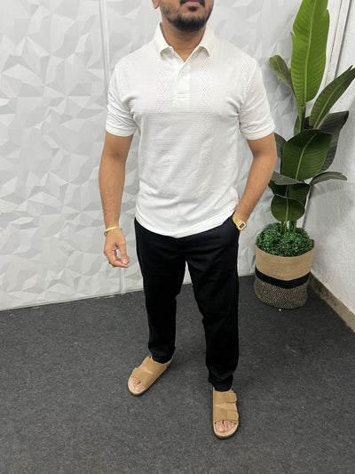 Cotton texture fabric collar t-shirt