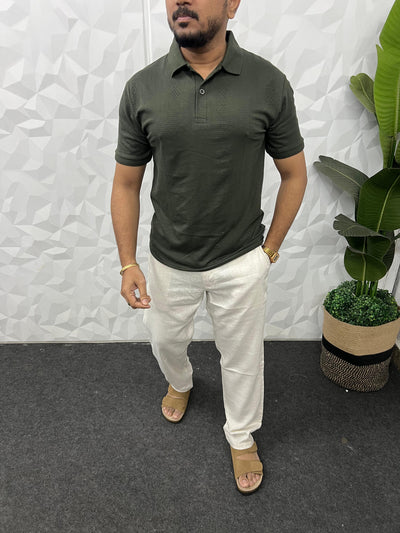Cotton texture fabric collar t-shirt