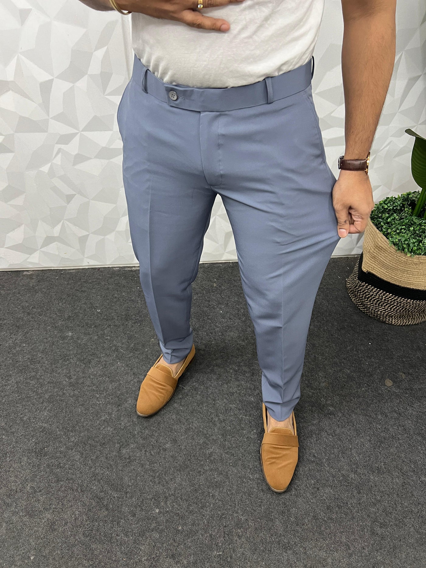 Cotton lycra fabric powder blue trouser