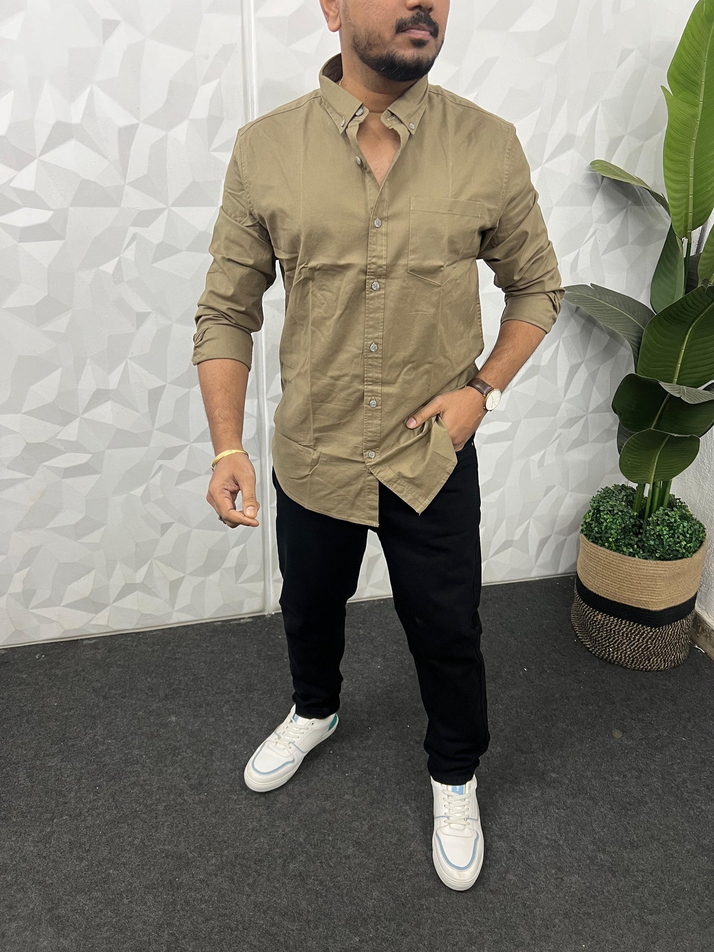 Oxford fabric plain shirt