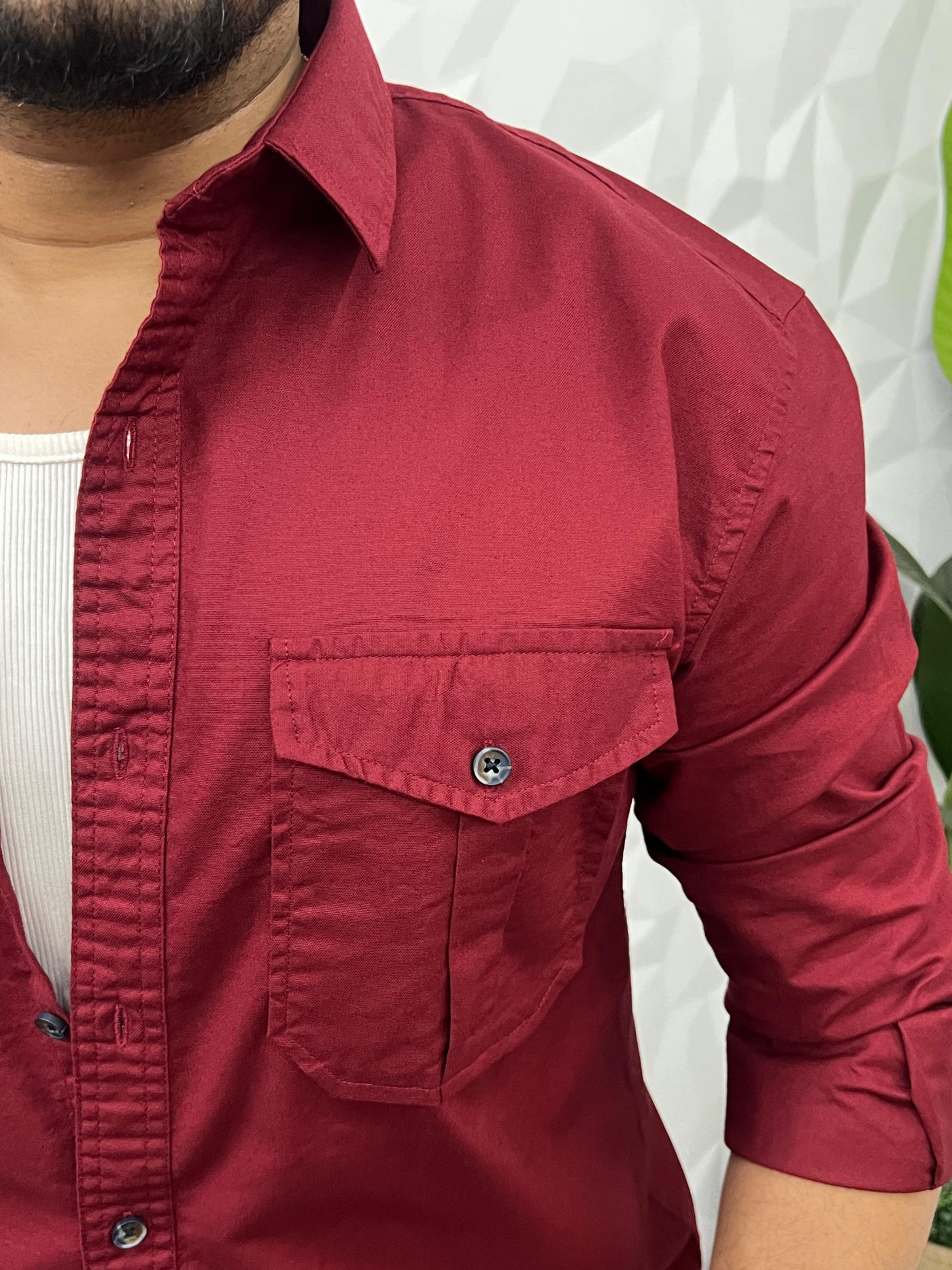 Oxford lycra cargo shirt (Maroon)