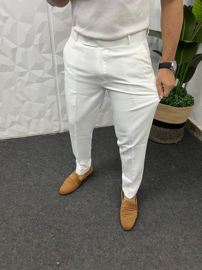 Cotton lycra fabric white trouser