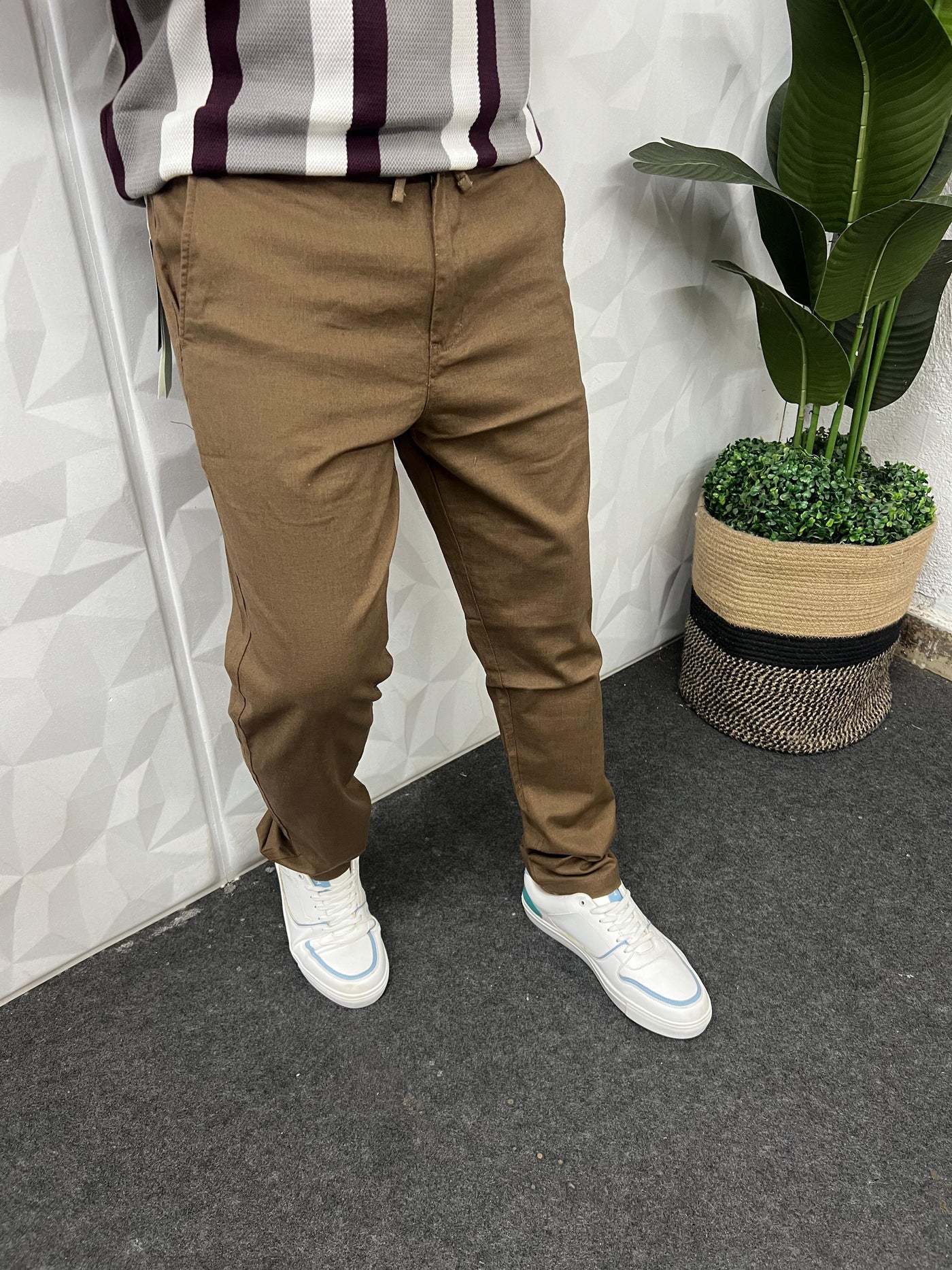 Dobby linen fabric pants