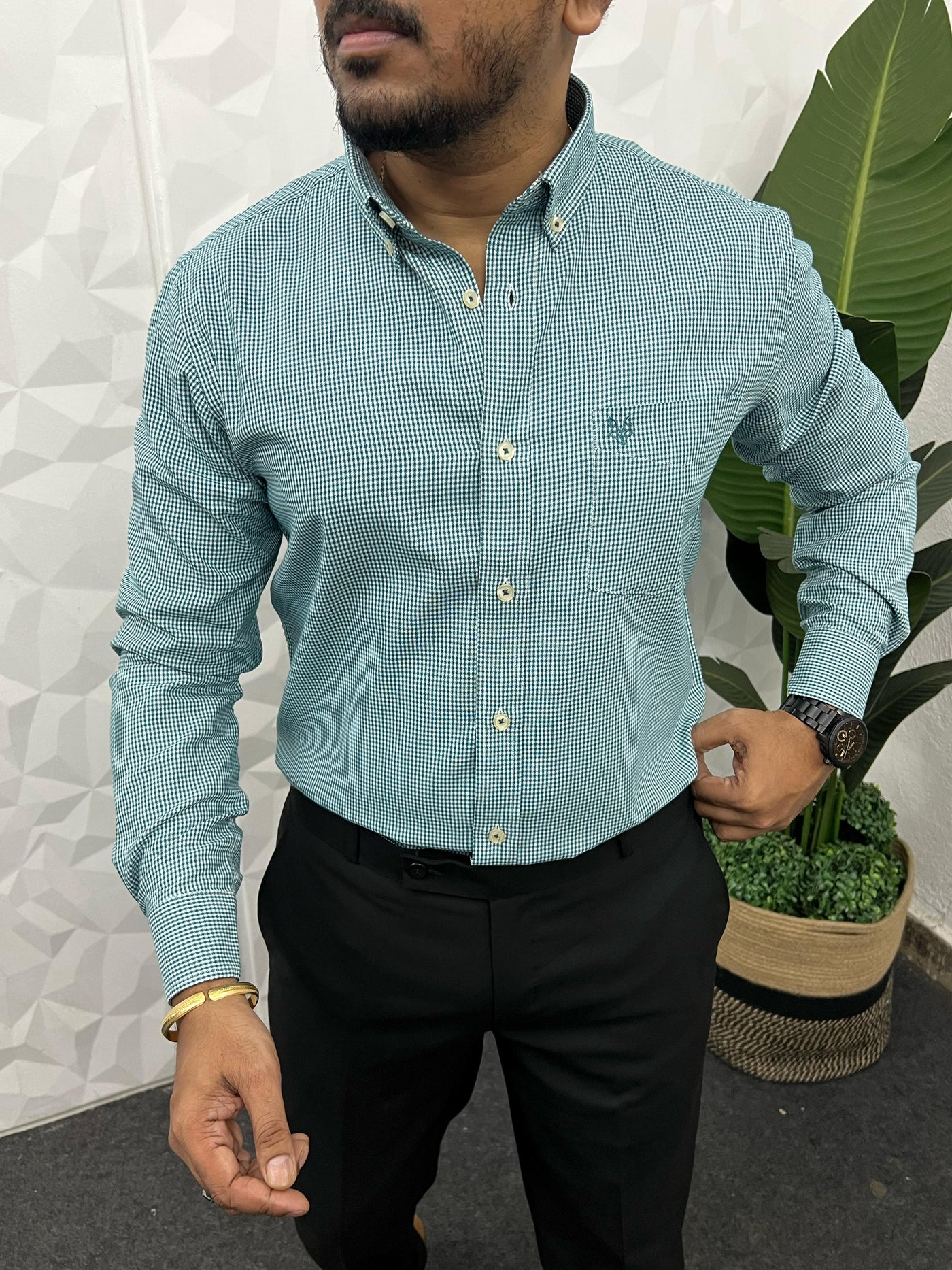 Oxford fabric formal small chex shirt