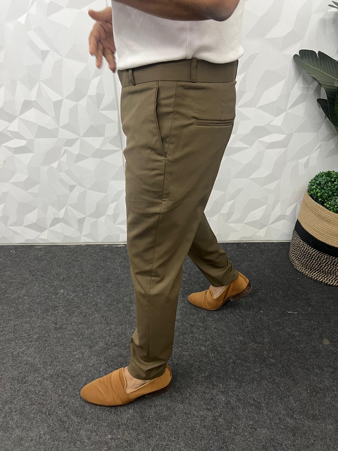 Melange cotton fabric trouser (Dark Brown)