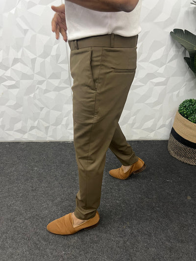 Melange cotton fabric trouser (Dark Brown)