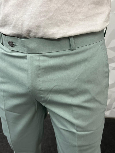 Cotton melange fabric trouser ( ocean )