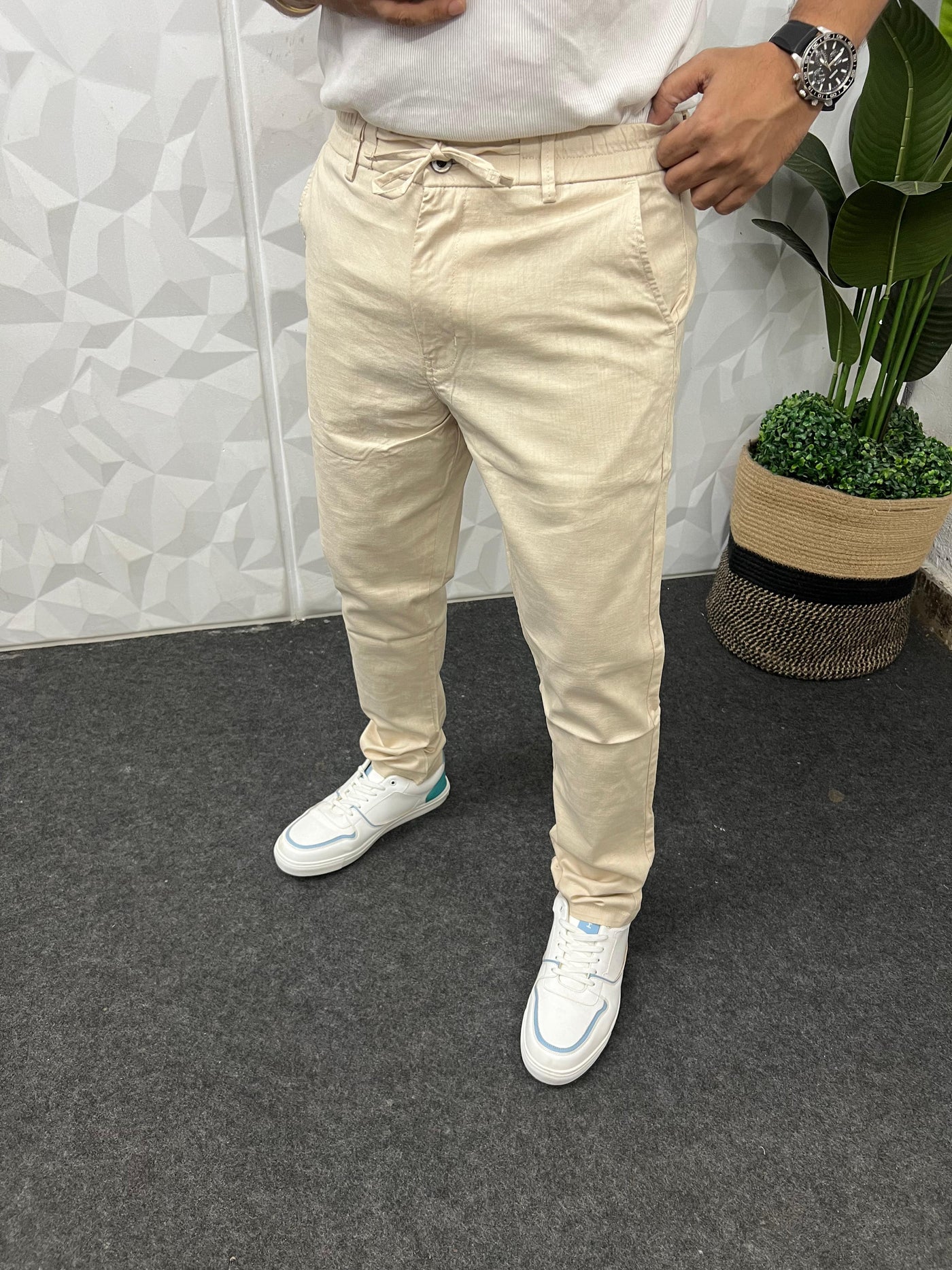 Dobby linen fabric pants