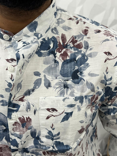 Mandarin collar printed shirt