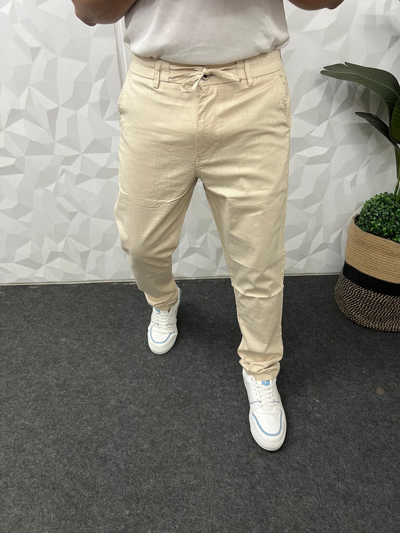 Dobby linen fabric pants