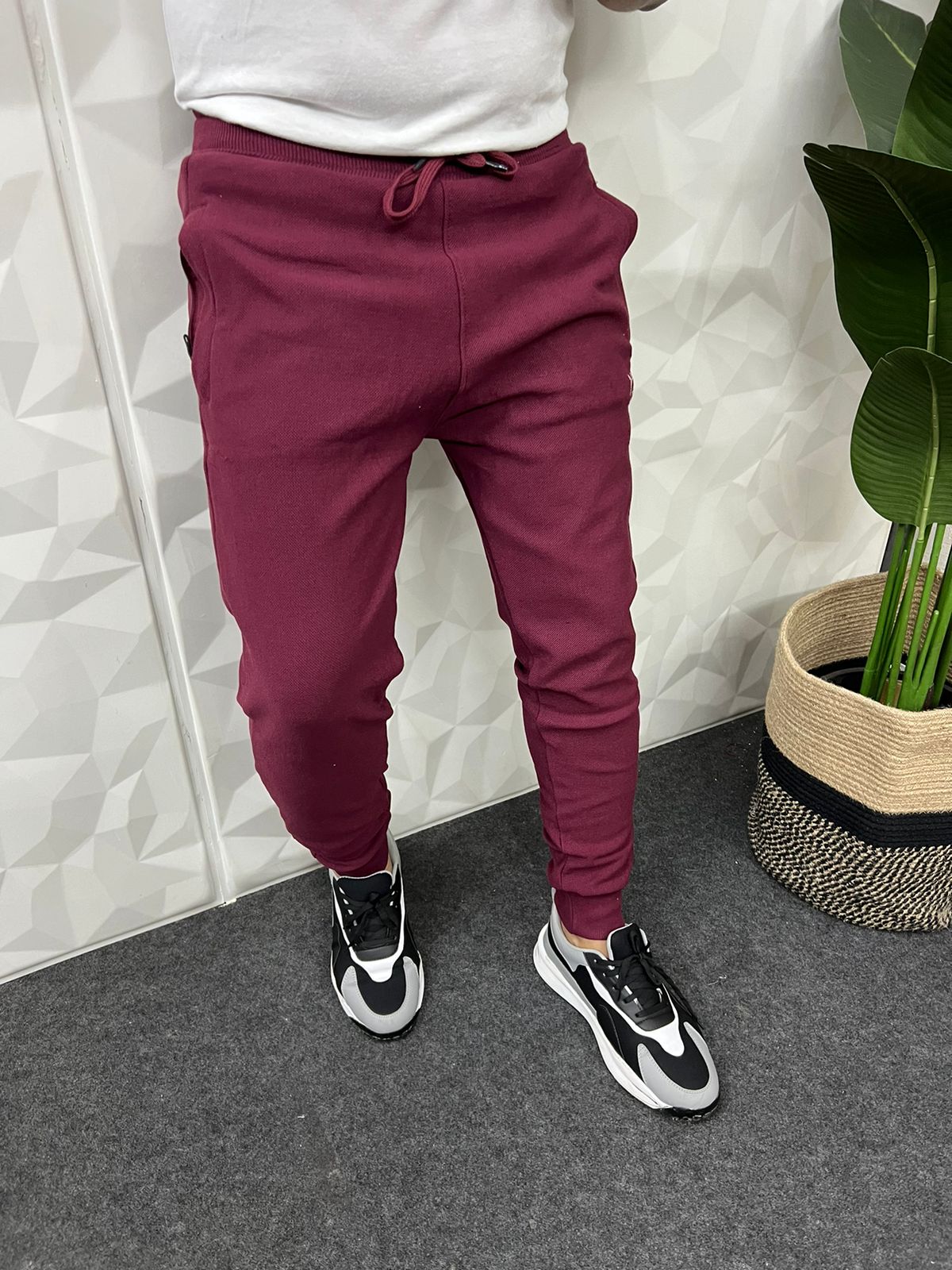 Jute fabric maroon track pant