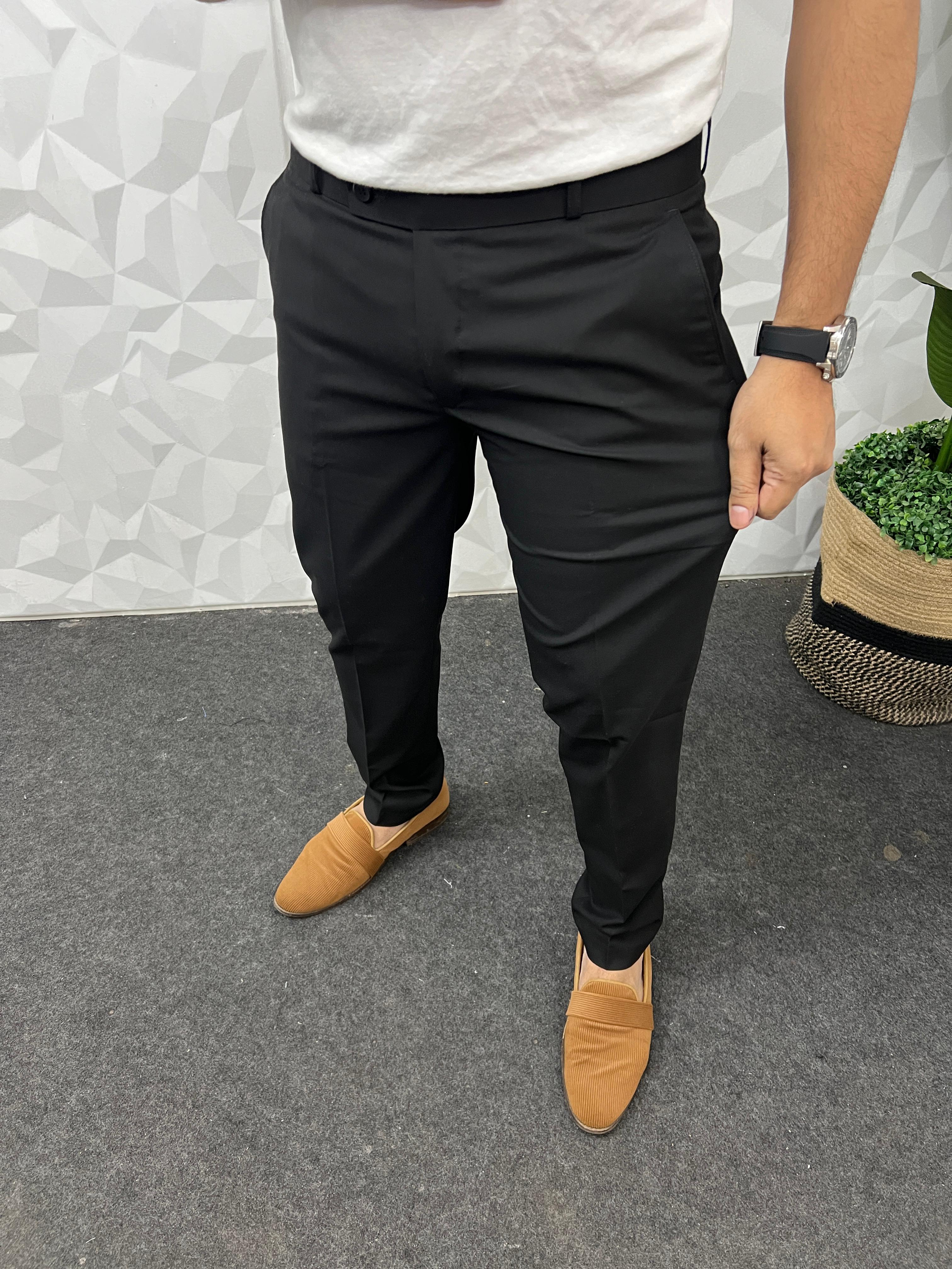 Melange cotton fabric trouser ( black )