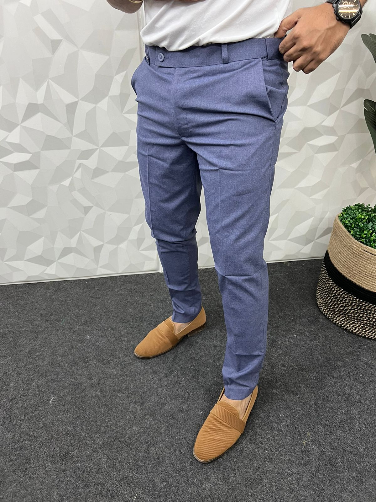 Cotton fabric waist adjustable trouser ( Powder blue )