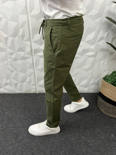 Linen fabric chino pant ( bottle green )