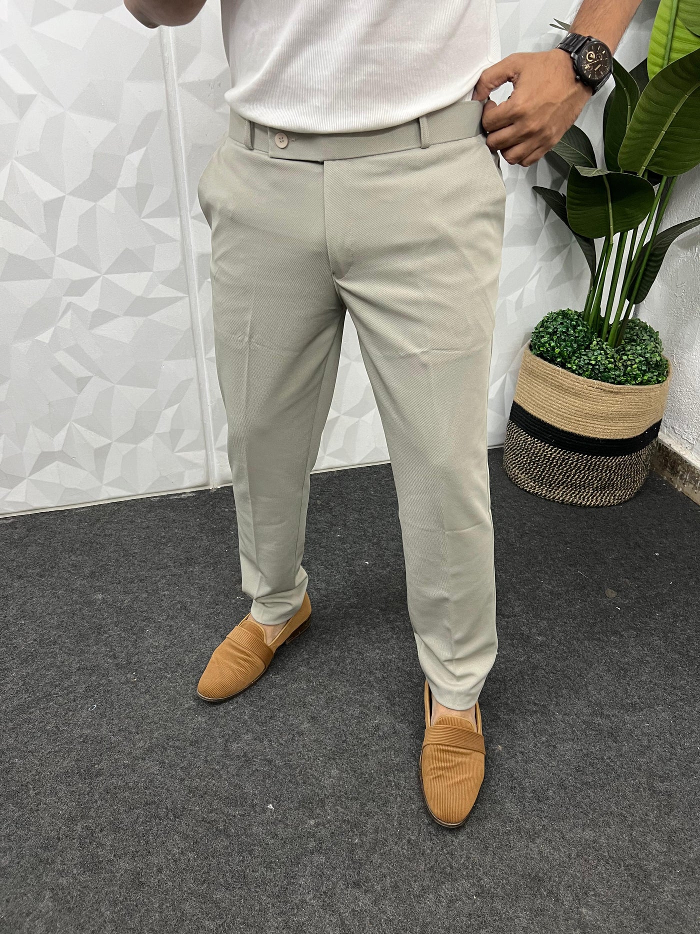 Peanut fabric ankle trouser