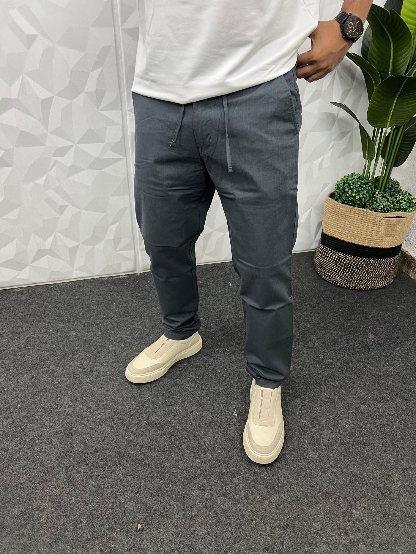 Blend linen fabric chino pant