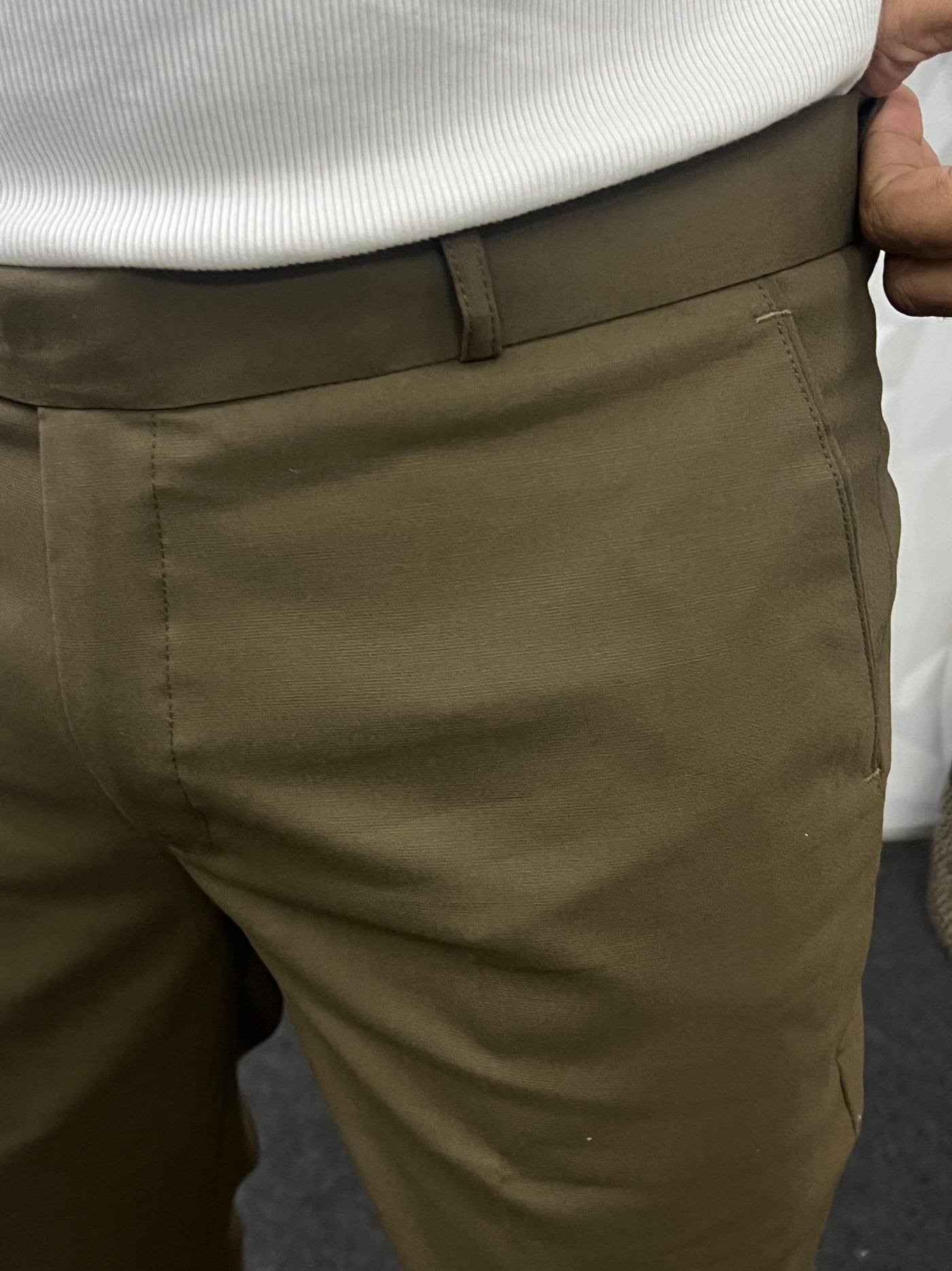 Melange cotton fabric trouser (Dark Brown)