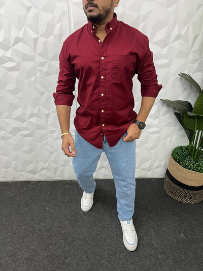 Oxford lycra solid shirt (Maroon)