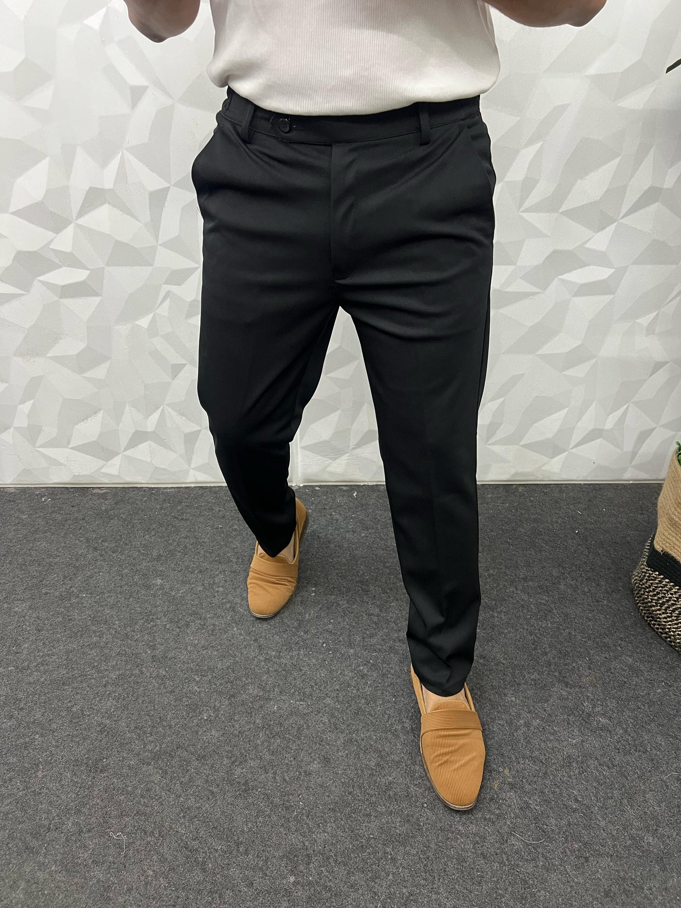 Flexi waist cotton twill black trouser