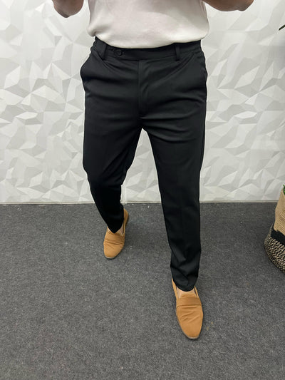 Flexi waist cotton twill black trouser
