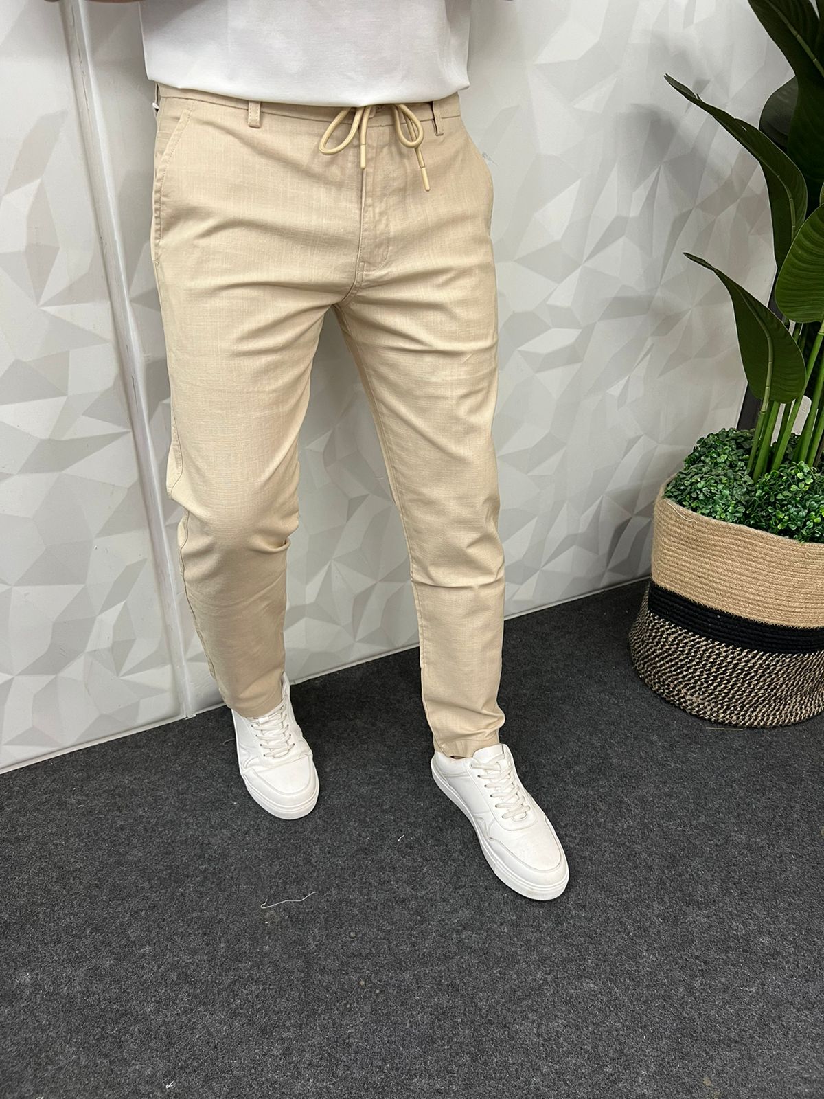 Linen fabric chino pant ( cream )