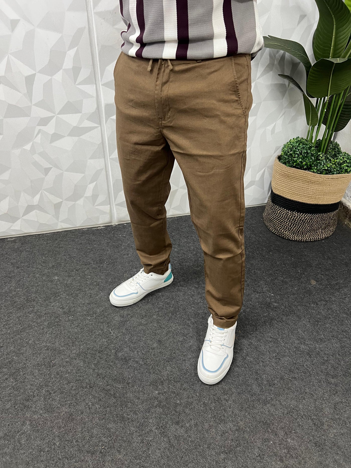 Dobby linen fabric pants