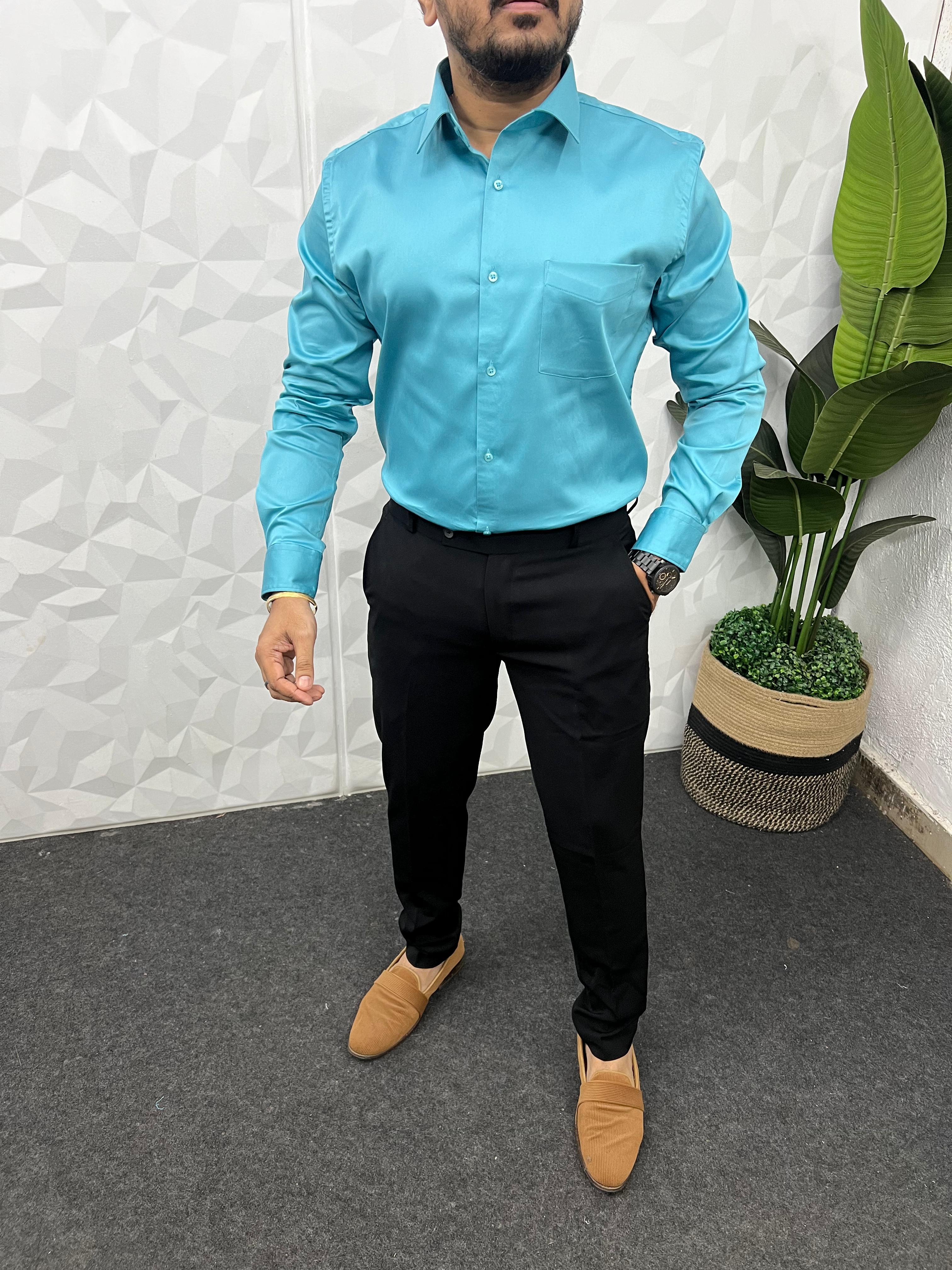 Cotton lycra plain shirt (Aqua)