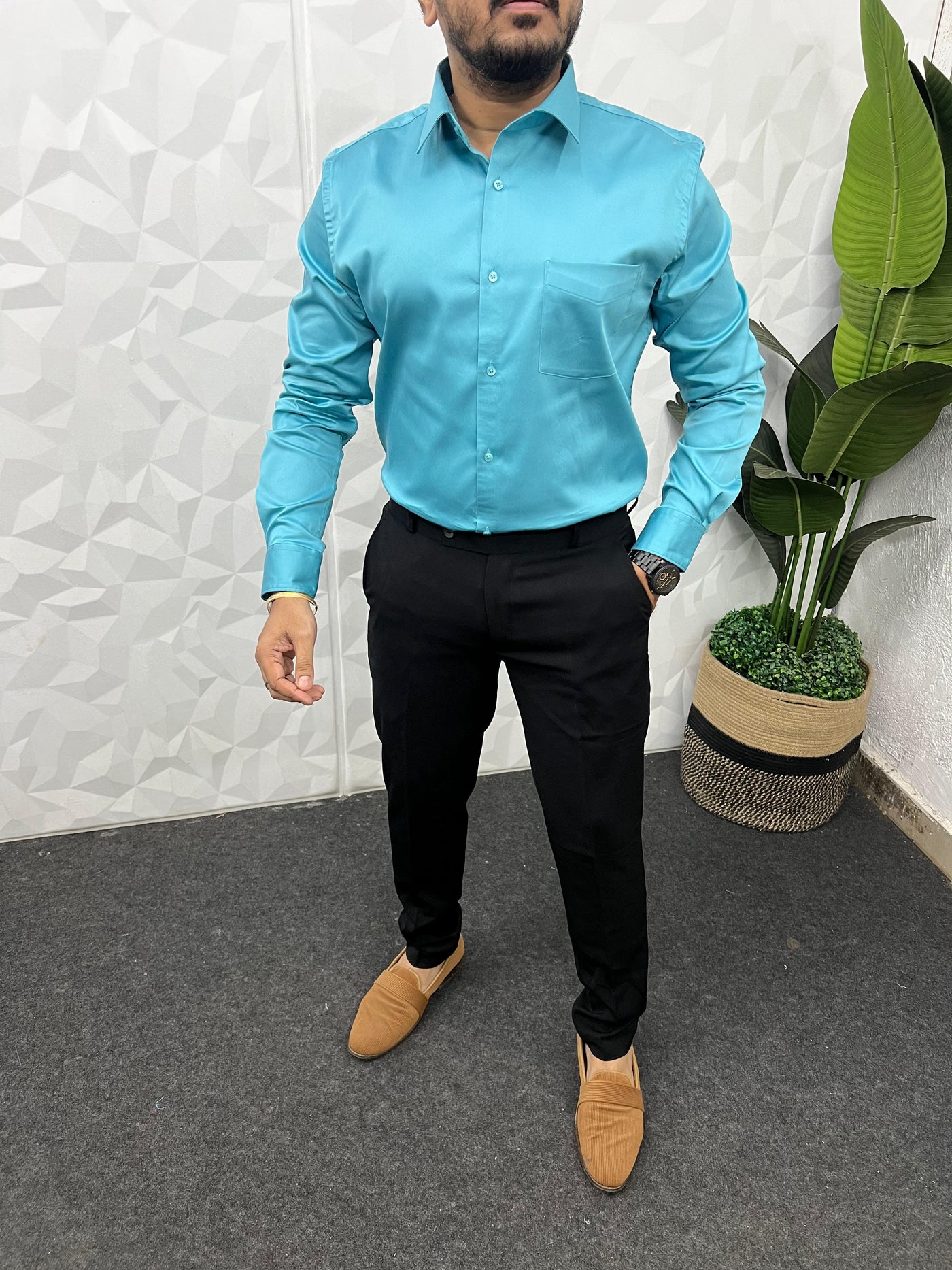 Cotton lycra plain shirt (Aqua)